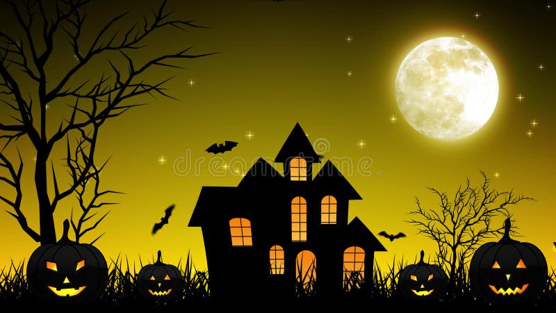 Halloween-Nachtschloss im gelben Hintergrund