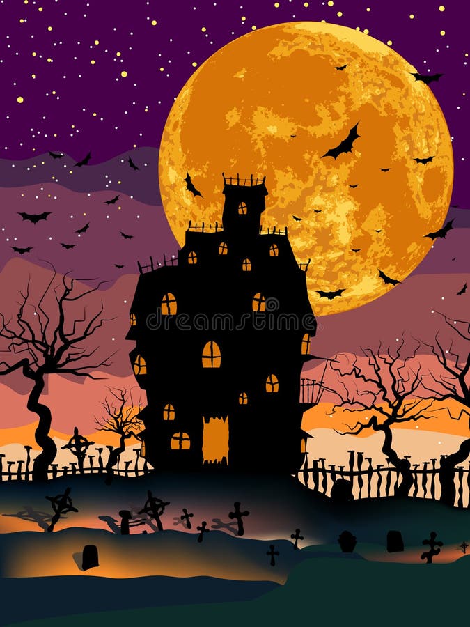 Creepy Haunted Ghost House Scene Illustration Stock Vector ...