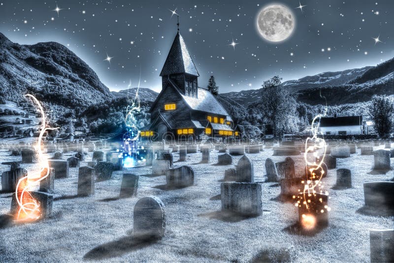 La notte di Halloween, gli spiriti sveglio nel cimitero.