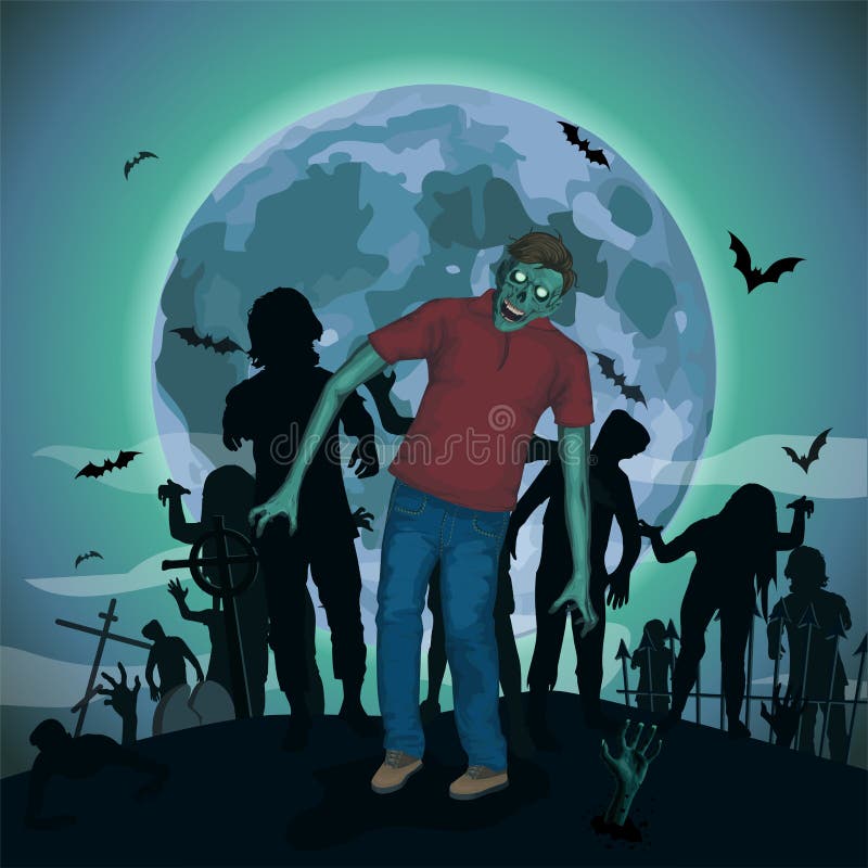 Halloween Night Moon Zombi, Zombie Evil Spirits Monster Beast Stock ...