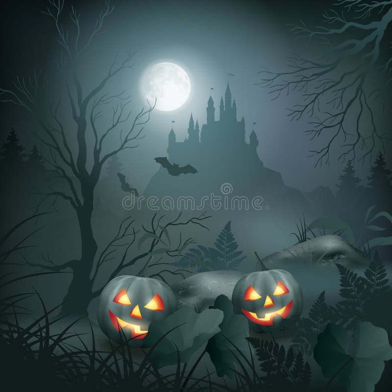 Halloween Night Scene stock vector. Illustration of background - 102094418