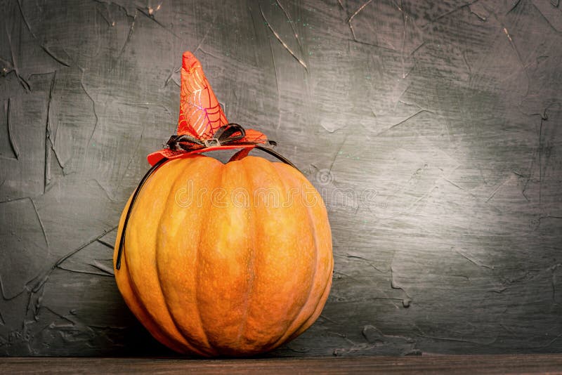 Orange Pumpkin on a Black Wooden Background. Halloween Stock Photo ...