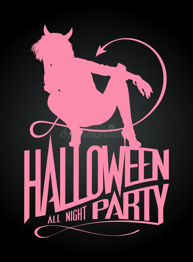 Halloween-partij, het silhouet van het duivelsmeisje stock illustratie Halloween-partij, het silhouet van het duivelsmeisje stock illustratie