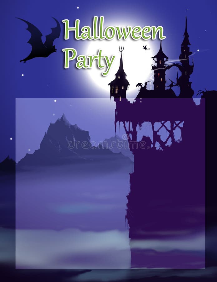 Halloween Night Castle Party Invitation Background Stock Illustration