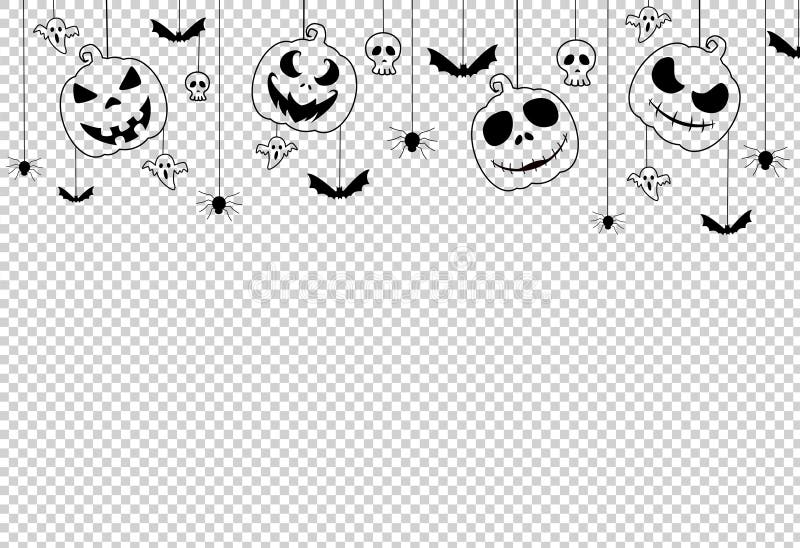 Halloween Party Banner with Scary Pumpkin Face , Bats, Spiders, Hanging  from Top on on Png or Transparent Background, Space for Stock Vector -  Illustration of greeting, ghost: 199526865