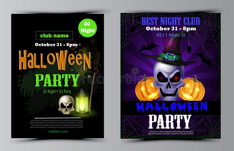 Halloween Party Flyer Set Vector Stock Vector - Illustration of nature ...