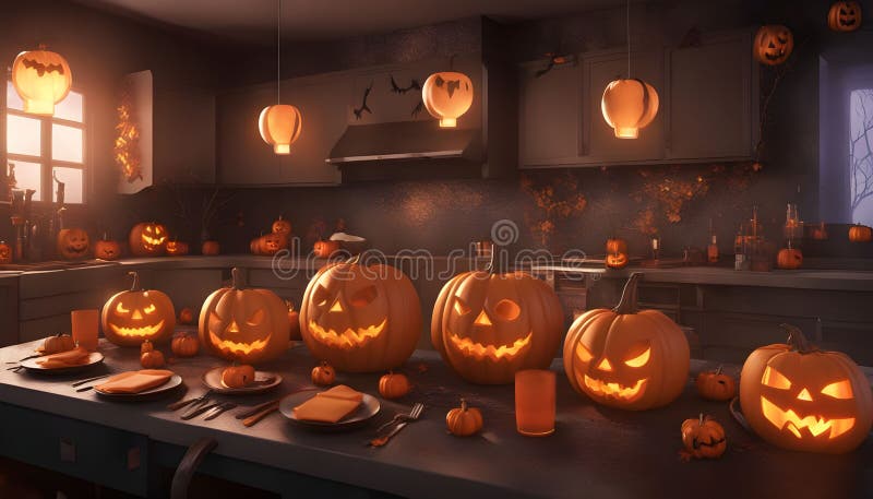 https://thumbs.dreamstime.com/b/halloween-party-kitchen-decor-pumpkin-generated-ai-295583963.jpg