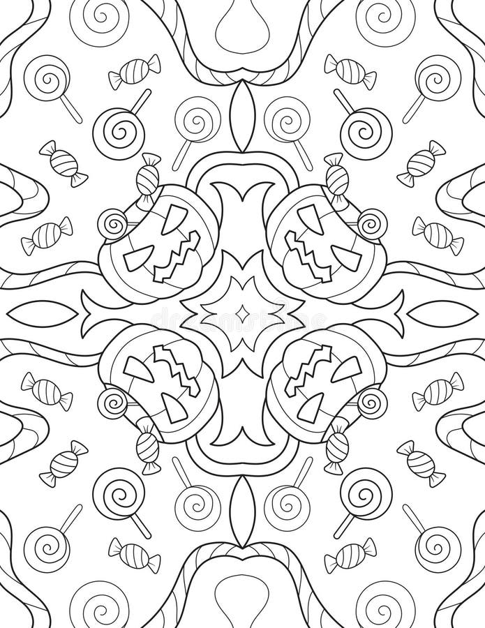 Halloween Pattern Coloring Page for Adult Stock Illustration