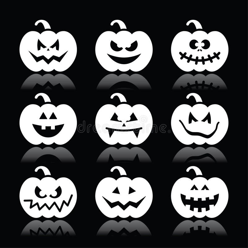 Halloween-pompoenpictogrammen op zwarte achtergrond worden geplaatst die vector illustratie Halloween-pompoenpictogrammen op zwarte achtergrond worden geplaatst die vector illustratie