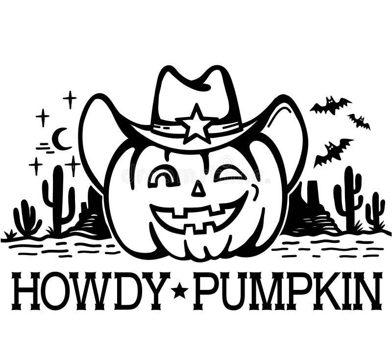 Halloween Pumpkin Cowboy Vector Printable Illustration. Halloween ...