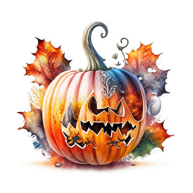 Dovleac de Halloween izolat pe fond alb. manual de culoare a apei ilustrat cu caracter generativ ai ai animal ai royalty free illustration
