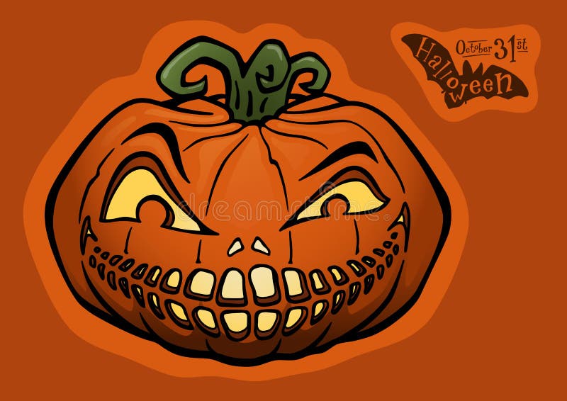 Pumpkin Jack with Halo Hand Drawn Illustration for Coloring Page Stock