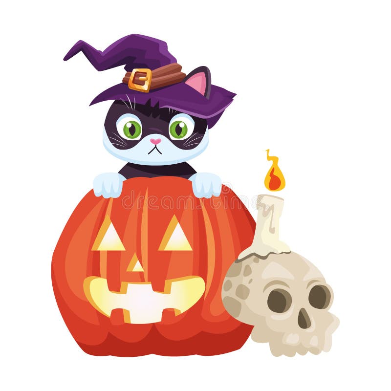 Halloween Pumpkin with Little Cat Stock Vector - Illustration of ...