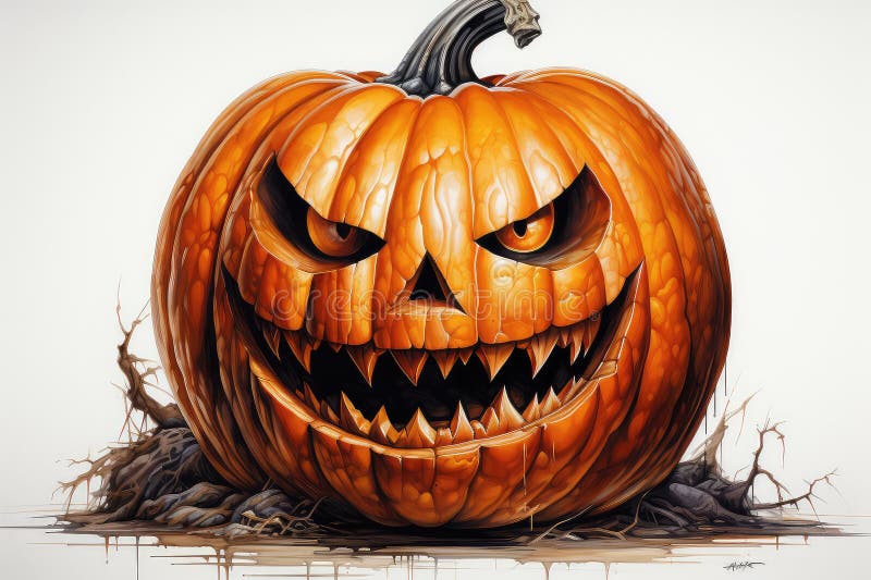 Dovleac de Halloween pe fundal alb 3d redare. desen digital computerizat. ai generative stock illustration