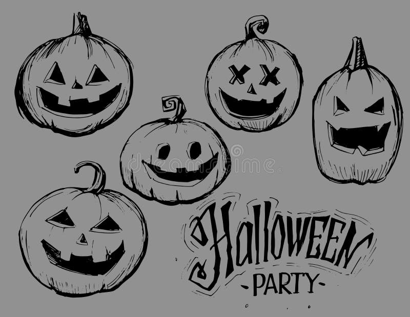 Halloween pumpkins sketch vector illustration