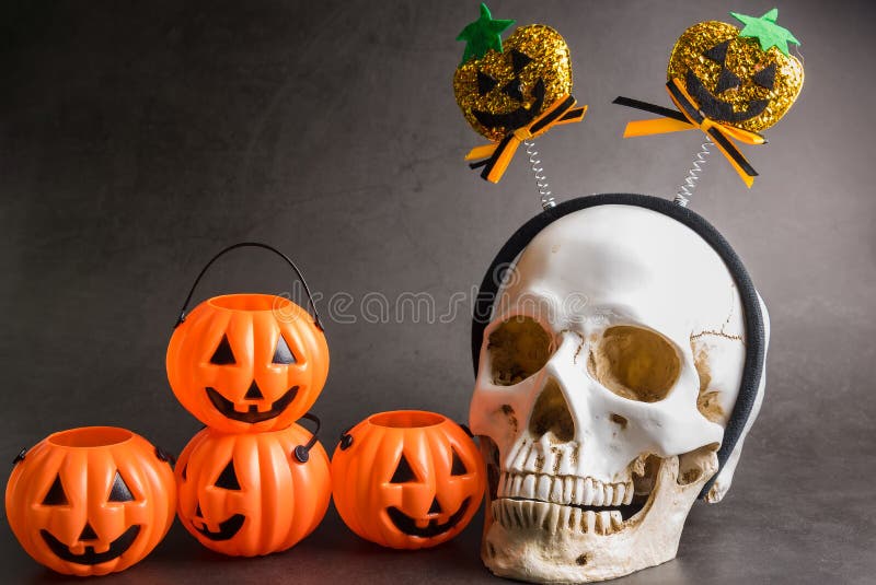 Halloween pumpkins with Skull.Decorations for Halloween scary beautiful in the holiday season at Bangkok, Thailand stock photography Halloween pumpkins with Skull.Decorations for Halloween scary beautiful in the holiday season at Bangkok, Thailand stock photography