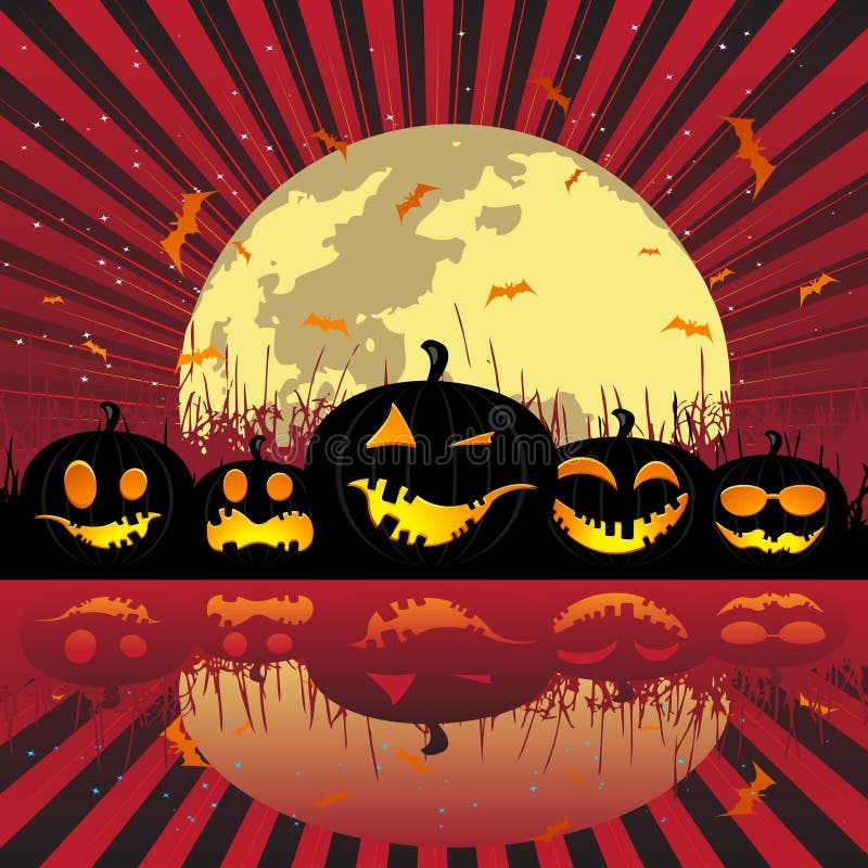 Halloween Pumpkins Under the Moon Stock Vector - Illustration of ...
