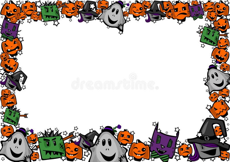 Halloween-Rahmen mit Hexen, Zombies, Geistern, Katzen und Kürbisen vektor abbildung Halloween-Rahmen mit Hexen, Zombies, Geistern, Katzen und Kürbisen vektor abbildung