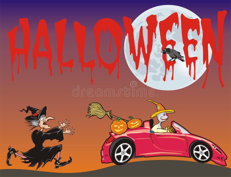 Halloween - scarecrow running from a witch