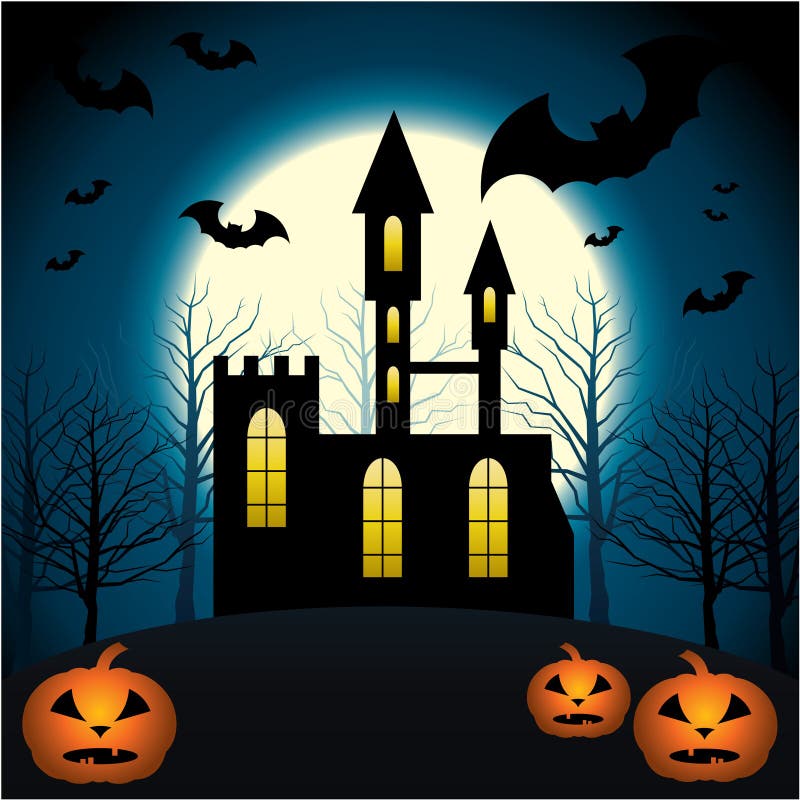 Happy Halloween Sign with Mansion Stock Vector - Illustration of house ...