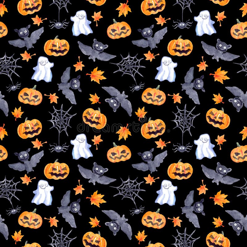 Halloween Seamless Pattern - Pumpkin, Bat, Ghost, Spider. Cute ...