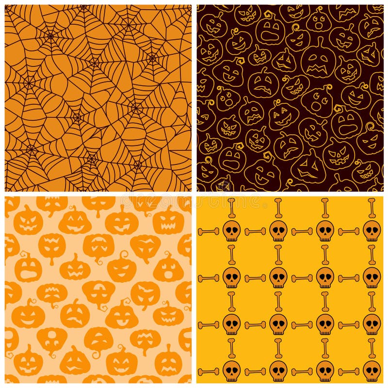 Halloween seamless patterns. Set of four