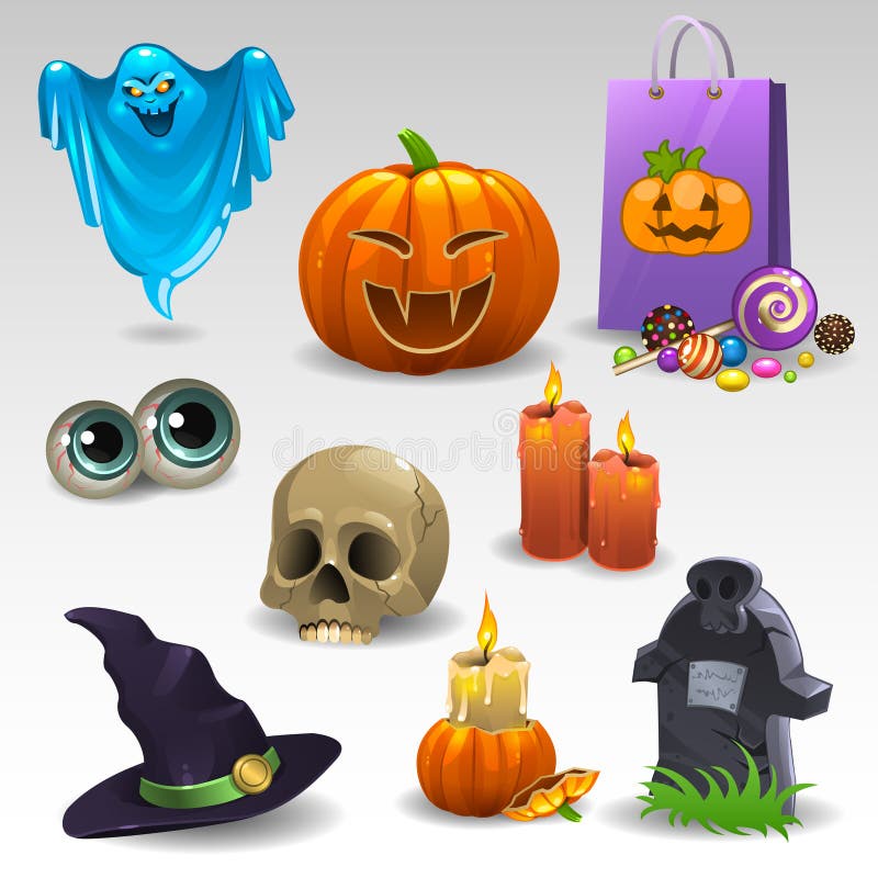 Set of Cartoon Halloween Sticker Stock Vector - Illustration of pumpkin ...