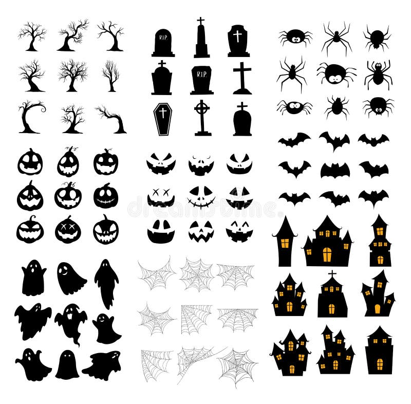 Halloween silhouette set. Collection of halloween icon and element isolated on white background