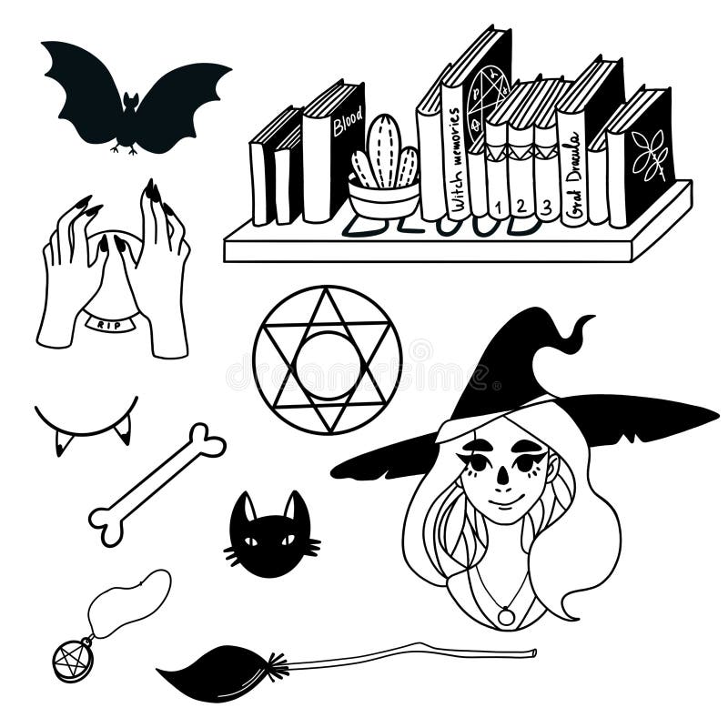 Halloween Silhouettes. Drawn by hand. Raster black and white illustration royalty free illustration Halloween Silhouettes. Drawn by hand. Raster black and white illustration royalty free illustration