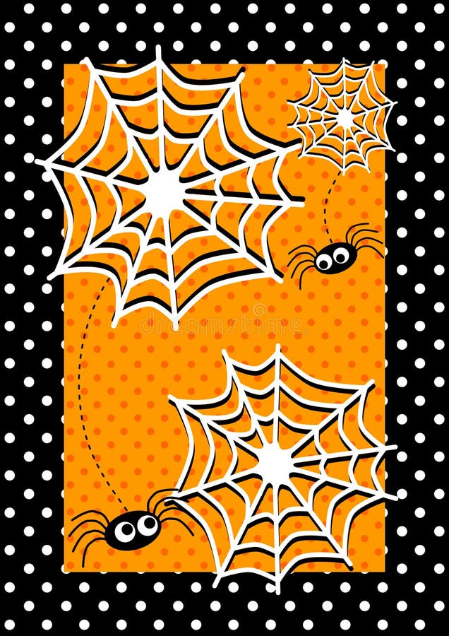 Invitation card with spiders, spiderwebs and polka dots. Spiderwebs illustrations