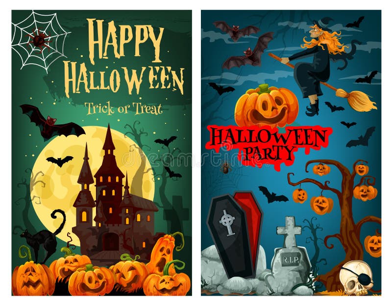 Halloween Spooky Ghost House and Cemetery Banner Stock Vector -  Illustration of poster, night: 125362099