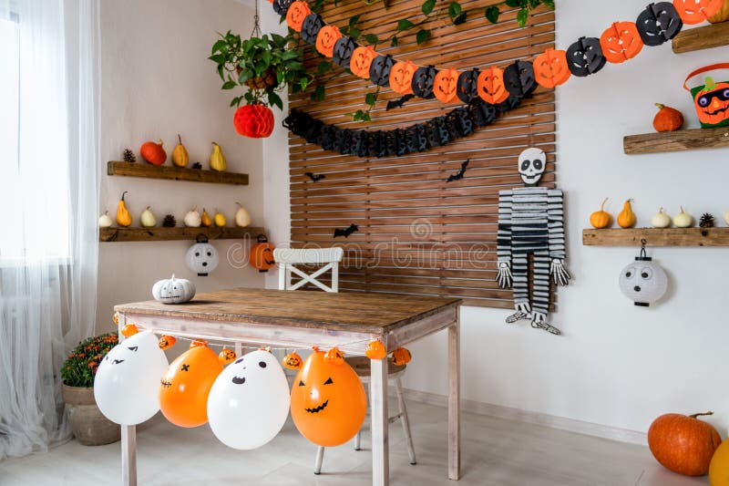 Halloween Theme Decorated Living Room. Lifestyle Halloween Season Family  House Interior. Traditional Halloween Decorations. Stock Image - Image Of  Decoration, Party: 126917025