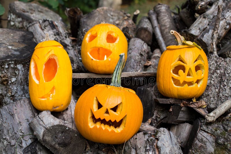 Halloween Themes Composition Of Four Carved Halloween Pumpkins On