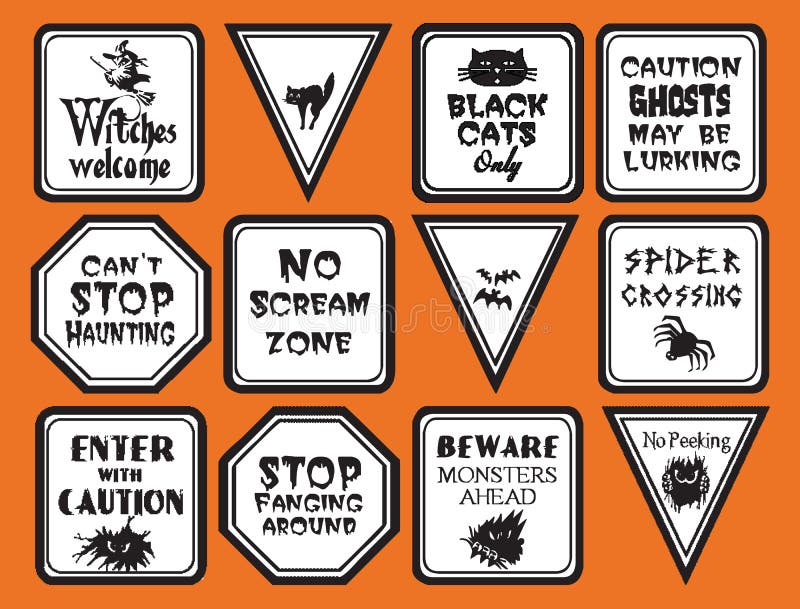 Halloween Traffic Signs. Set of Halloween Labels and Elements Stock