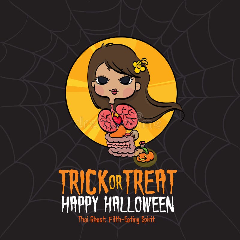 Vektorové Ilustrácie Thajský Špiny-Jesť Ducha a Spider-Web Pozadí na Halloween.