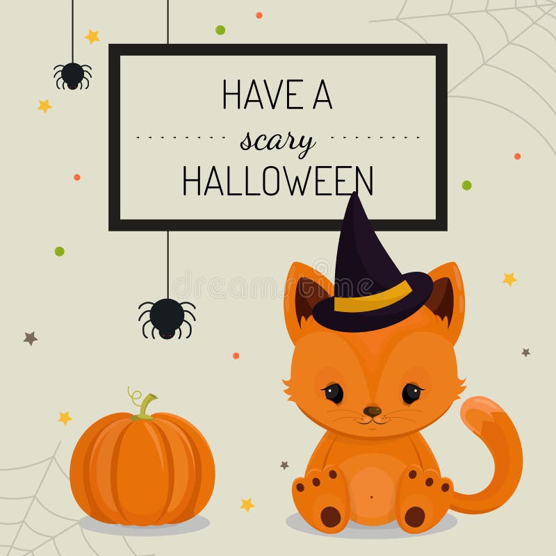 Halloween tło z małym lisem lub karta ilustracji Halloween tło z małym lisem lub karta ilustracji