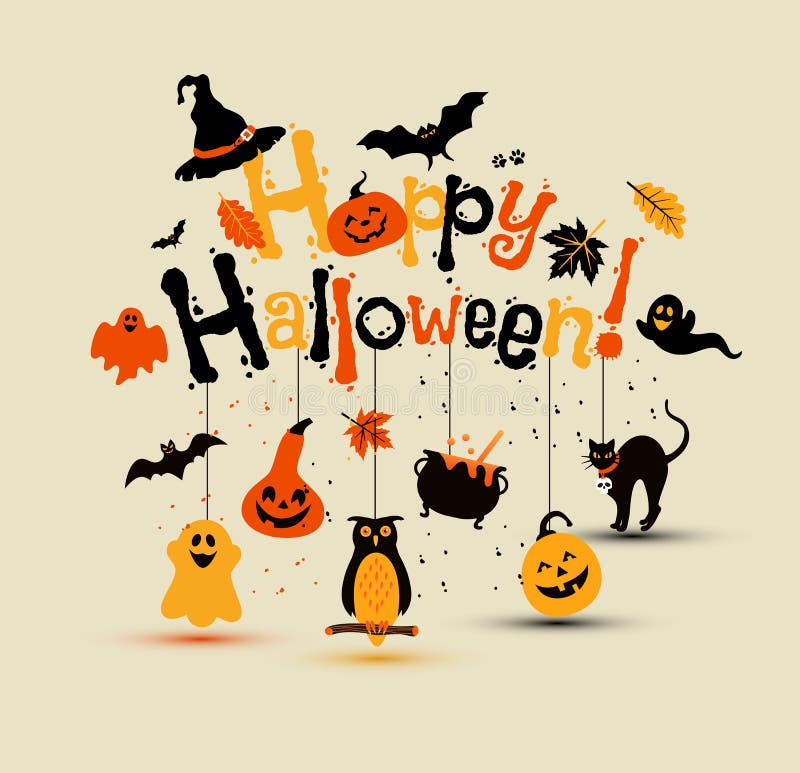 Halloween Vector Design with Happy Halloween Lettering. Stock Vector -  Illustration of fall, dark: 125271055