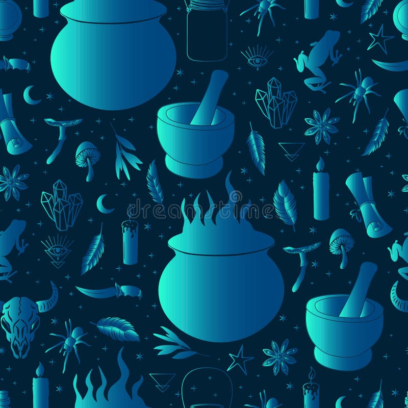 Halloween Vector Seamless Pattern Witchcraft Drawing Stock Vector