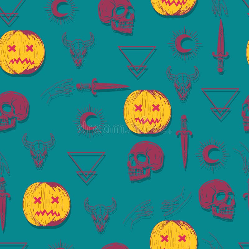 Halloween Vector Seamless Pattern Witchcraft Drawing Stock Vector