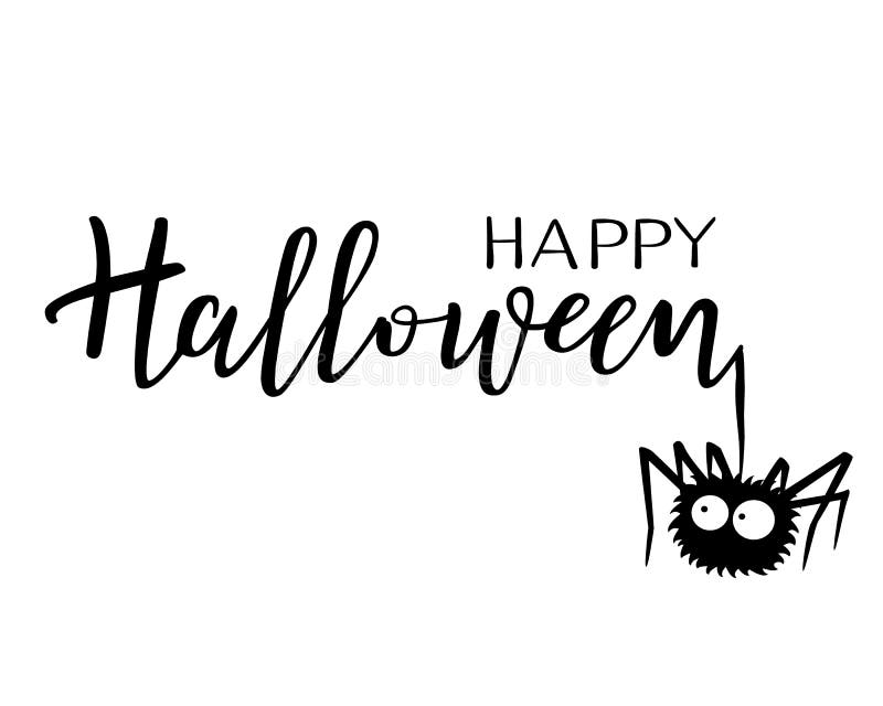 Halloween-Vektorbeschriftung Feiertagskalligraphie mit einer Spinne vektor abbildung Halloween-Vektorbeschriftung Feiertagskalligraphie mit einer Spinne vektor abbildung