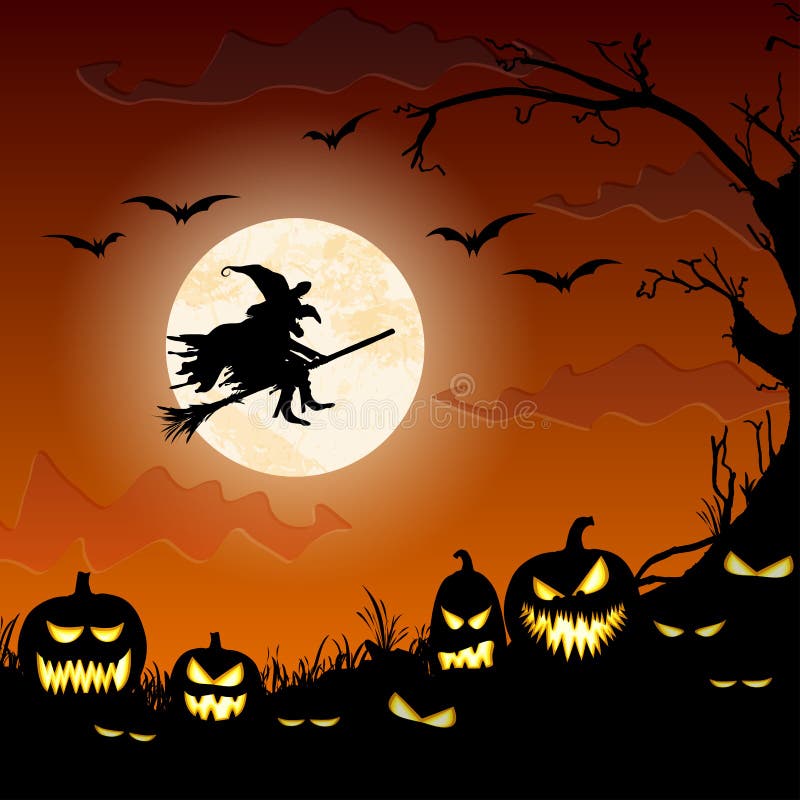 Halloween Witch in Front of Full Moon Stock Vector - Illustration of ...