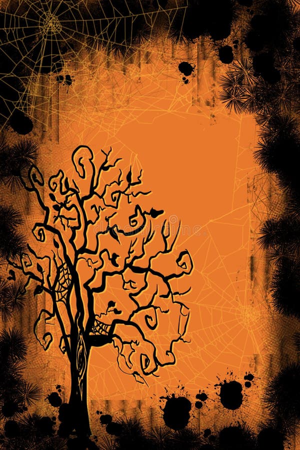 Halloween y escena de la caída del fondo fantasmagórico del grunge de los web de araña y del árbol fantasmagórico stock de ilustración Halloween y escena de la caída del fondo fantasmagórico del grunge de los web de araña y del árbol fantasmagórico stock de ilustración