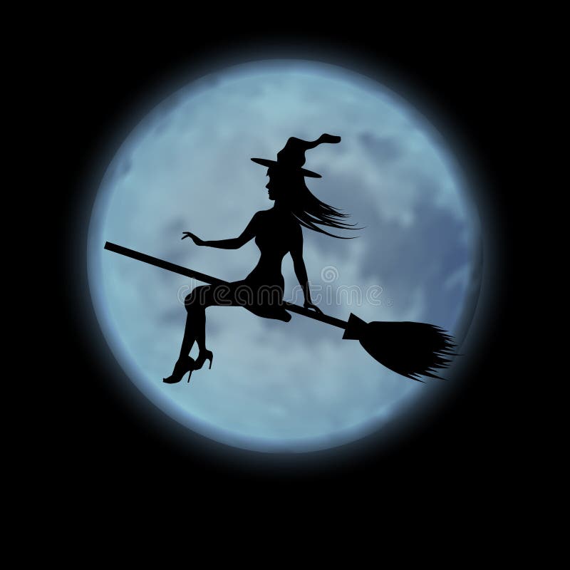 Halloween. Young Witch Flying on a Broomstick on the Background of the Full  Moon. Vector Isolated on Black Background. Stock Vector - Illustration of  cartoon, party: 125182277