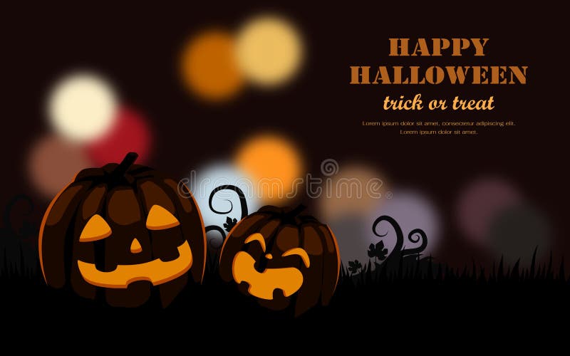 Halloweenkväll med glada pumpfigurer på suddig bakgrund och vacker bokeh Platt designillustration stock illustrationer Halloweenkväll med glada pumpfigurer på suddig bakgrund och vacker bokeh Platt designillustration stock illustrationer