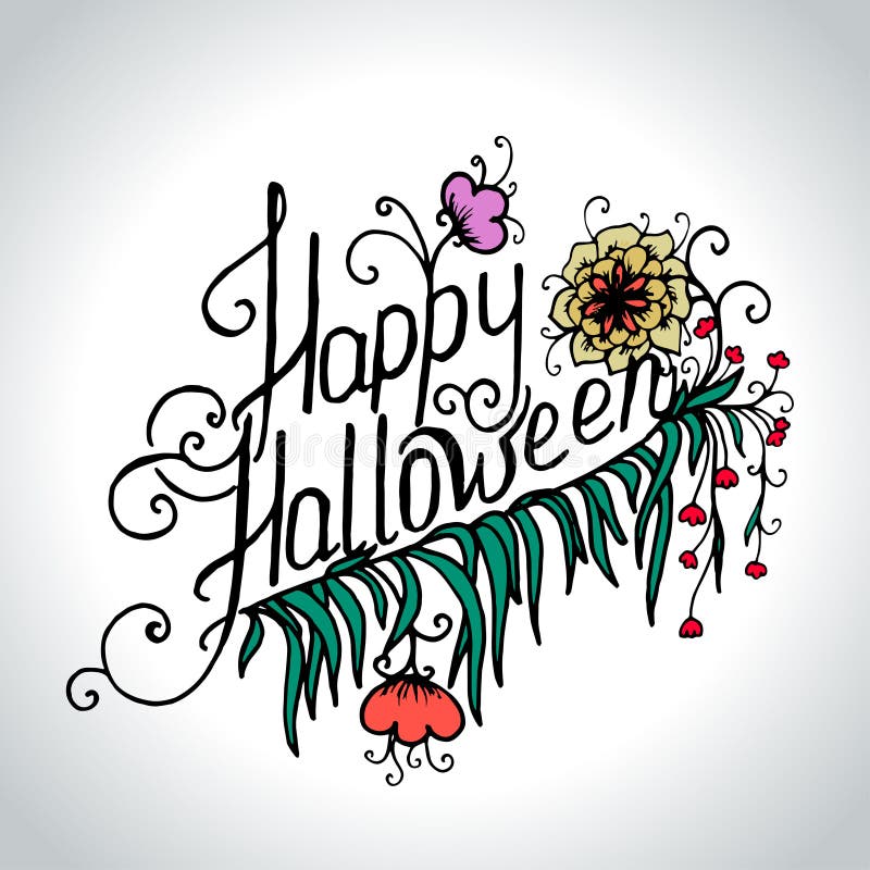 Halloweenowa ręka rysująca karta z czaszką w kwiatach ilustracji Halloweenowa ręka rysująca karta z czaszką w kwiatach ilustracji
