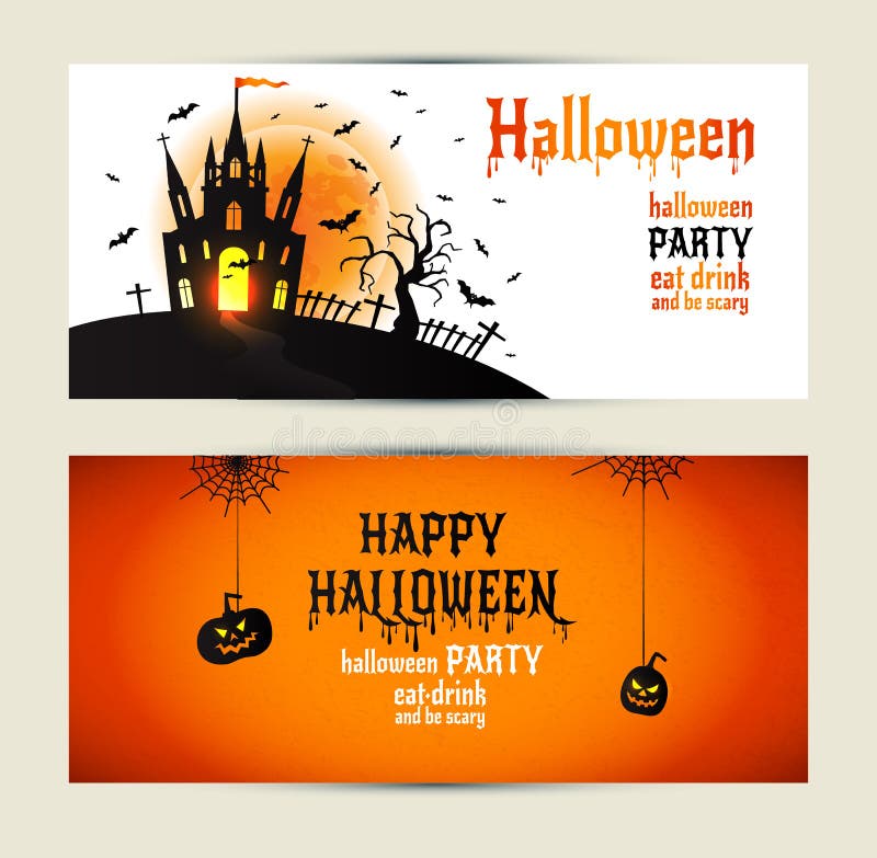 Halloweenowi pionowo sztandary ustawiający na pomarańczowym i białym tle ilustracja wektor Halloweenowi pionowo sztandary ustawiający na pomarańczowym i białym tle ilustracja wektor