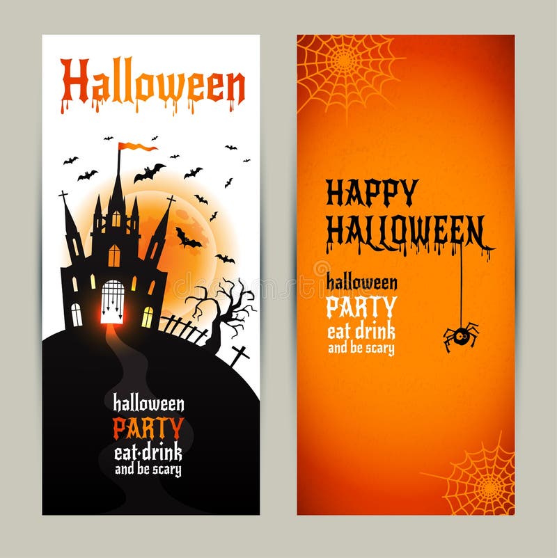 Halloweenowi pionowo sztandary ustawiający na pomarańczowym i białym tle ilustracji Halloweenowi pionowo sztandary ustawiający na pomarańczowym i białym tle ilustracji