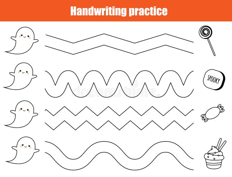 Halloweenowy handwriting praktyki prześcieradło Edukacyjna dziecko gra, printable worksheet dla dzieciaków ilustracja wektor Halloweenowy handwriting praktyki prześcieradło Edukacyjna dziecko gra, printable worksheet dla dzieciaków ilustracja wektor