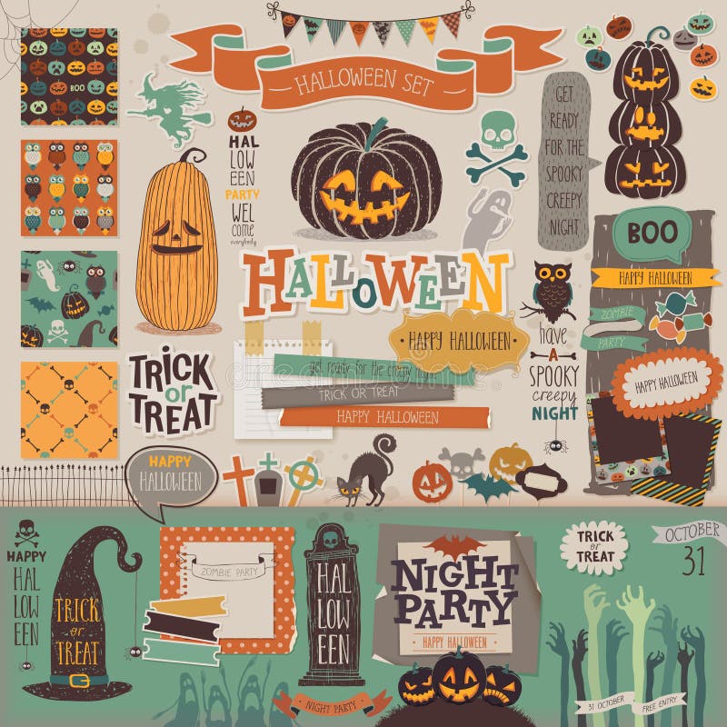 Halloweenowy scrapbook ustawiający - dekoracyjni elementy royalty ilustracja Halloweenowy scrapbook ustawiający - dekoracyjni elementy royalty ilustracja