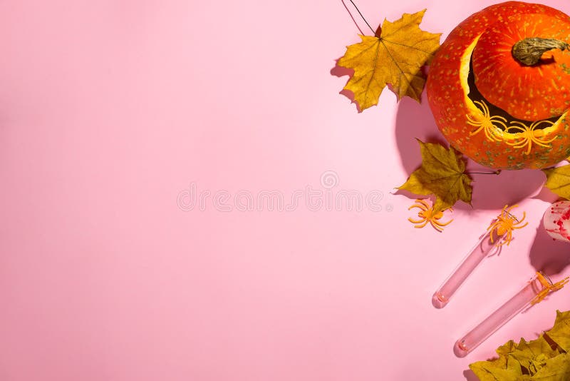Halloweenowy tło, dekoracja i ludzie pojęć, - cyzelowanie bania na pomarańczowym tle w domu, mieszkanie nieatutowy zdjęcie royalty free Halloweenowy tło, dekoracja i ludzie pojęć, - cyzelowanie bania na pomarańczowym tle w domu, mieszkanie nieatutowy zdjęcie royalty free